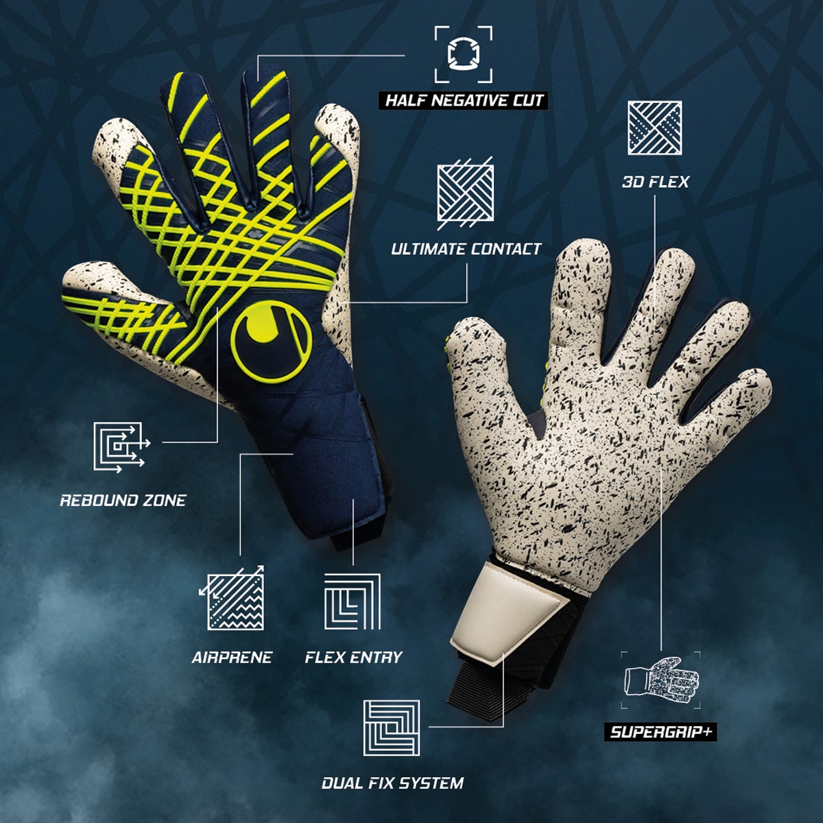 Tech specs on the Uhlsport Prediction Supergrip+ HN goalie gloves
