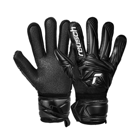 Black goalkeeper gloves with Reusch branding on a white background