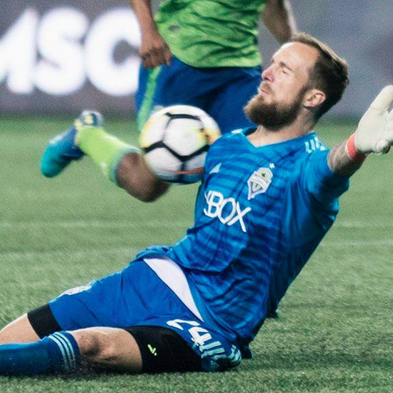 Stefan Frei of Seattle Sounders FC wearing padded shorts from Storelli