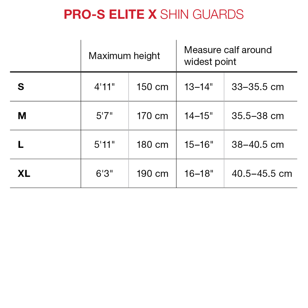 G-Form Shin Guard Sizing Chart