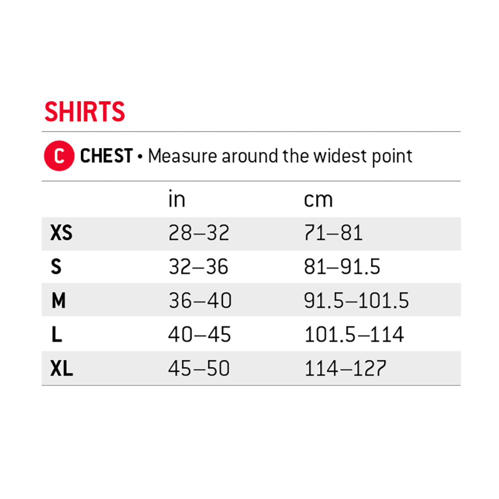 G-Form Shirt Sizing Chart