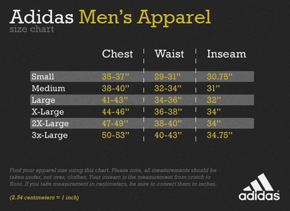 adidas size guide mens clothing