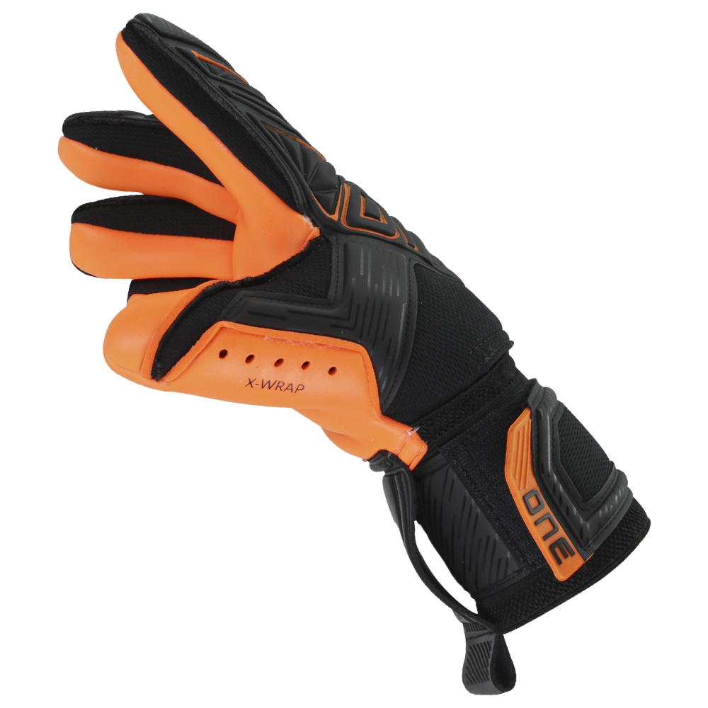 Black and orange goalkeeper gloves