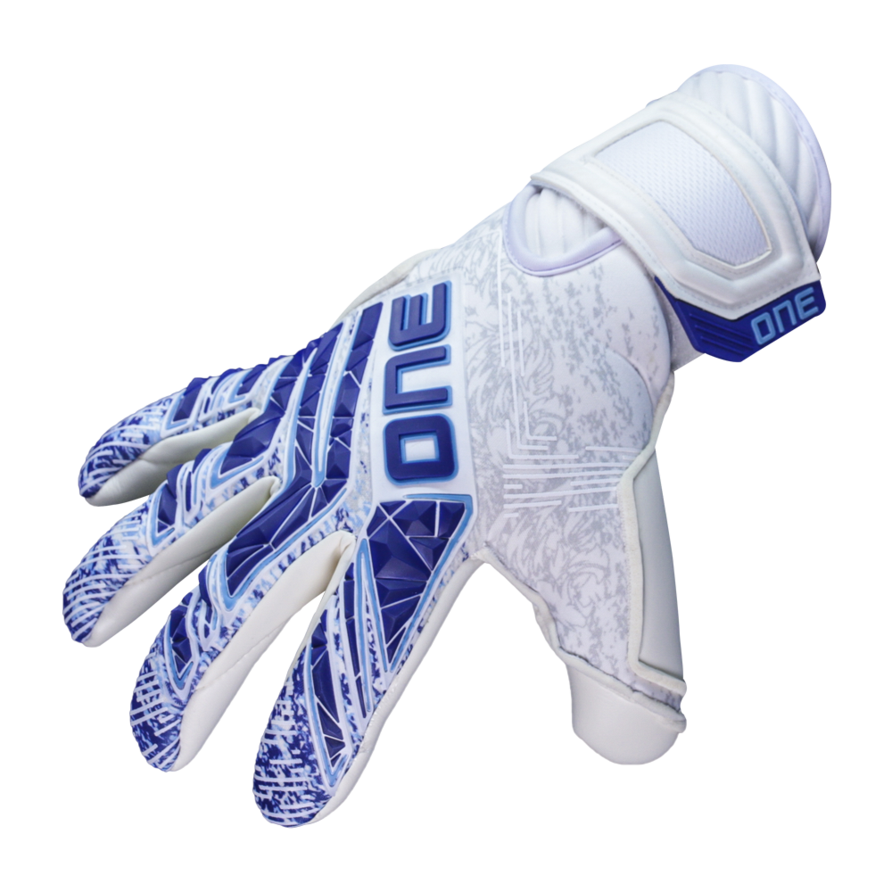 Blue and white gloves
