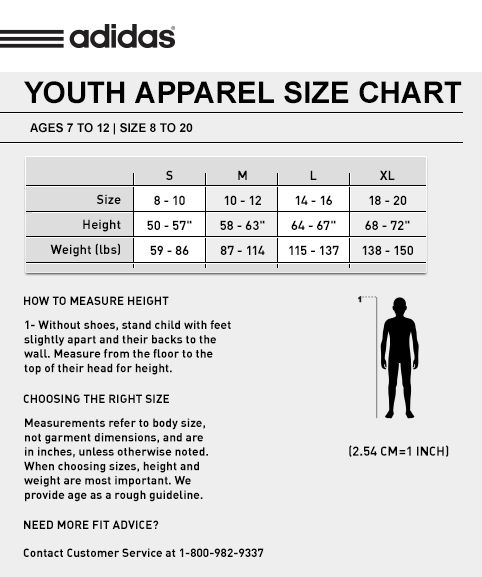 Adidas Youth apparel size chart